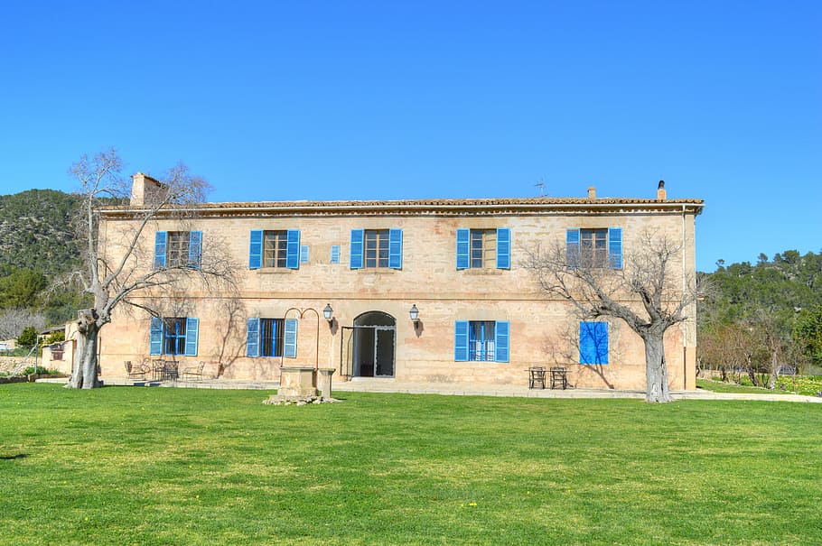 farm, house, mallorca, grass, architecture, building exterior HD wallpaper