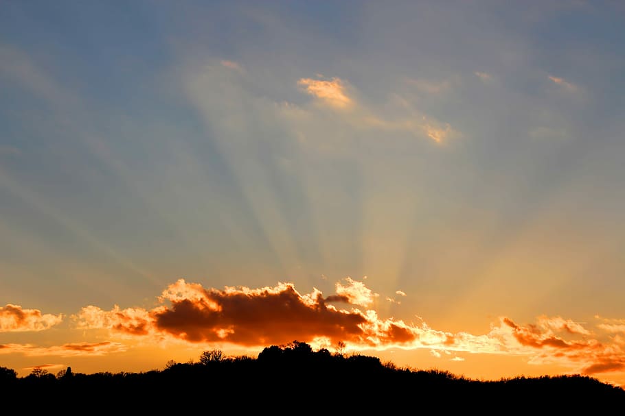 Sunset in Tuscany, silhouette of mountain during sunset, cloud HD wallpaper