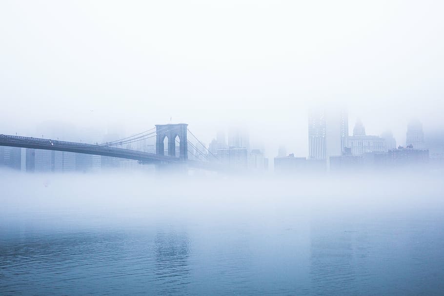 photo of foggy Brooklyn Bridge, nature, landscape, architecture HD wallpaper