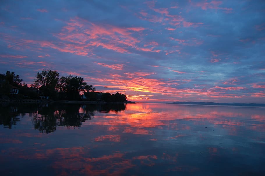 in the evening, nightfall, sunset, light, sky, nature, reflection HD wallpaper