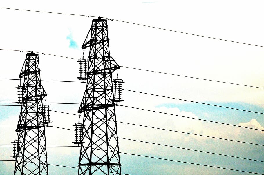 trellises, lines, parallel lines, sky, clouds, electric current HD wallpaper