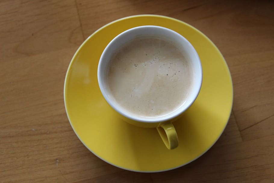 cup, coffee, yellow, coffee cup, hot, caffeine, aroma, coffee beans HD wallpaper