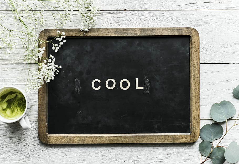 rectangular brown wooden frame beside white ceramic mug, lettering HD wallpaper