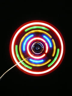Colorful, Dark, Neon, Pattern, Circle, district, fan, night HD wallpaper