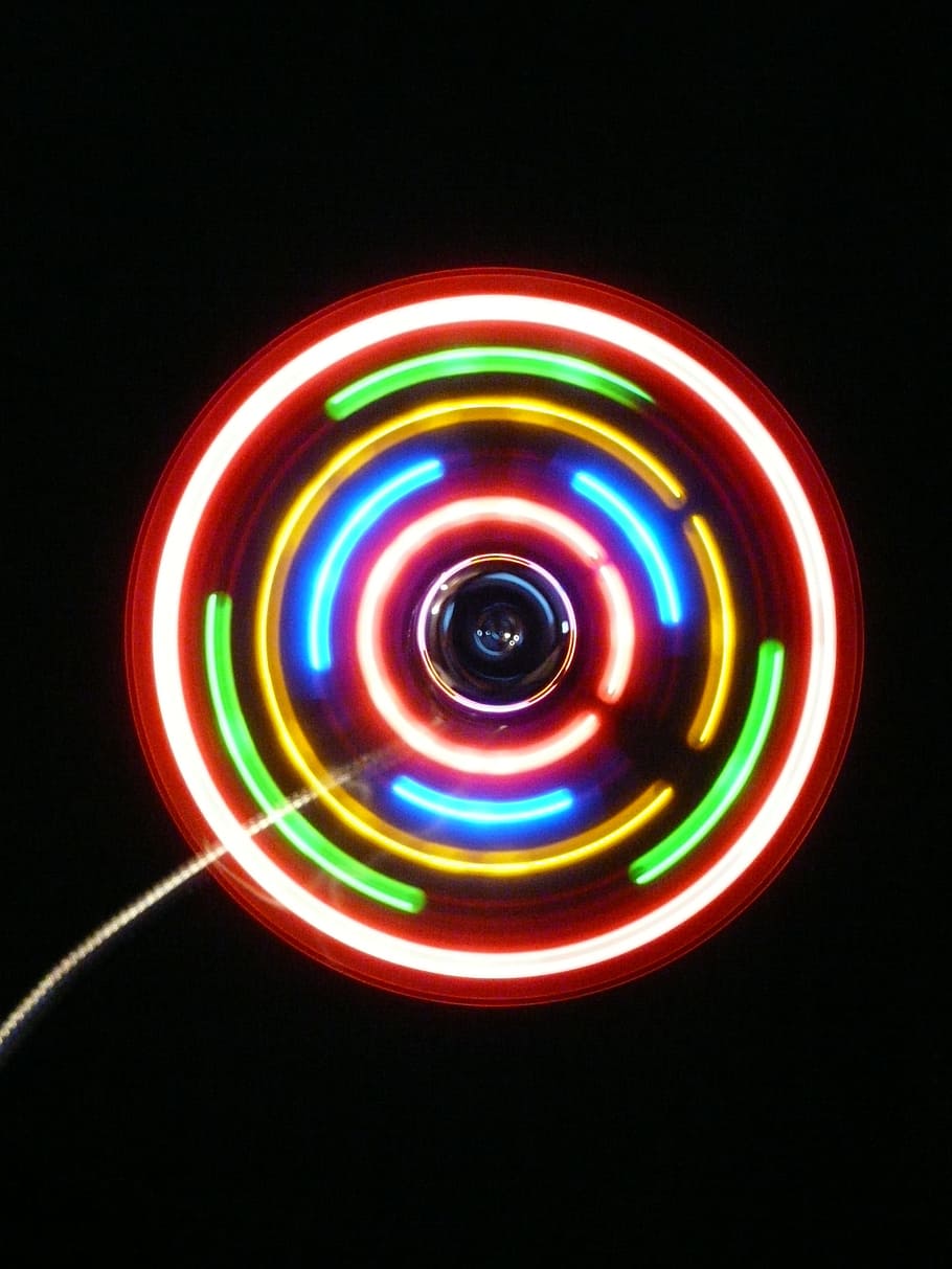 Colorful, Dark, Neon, Pattern, Circle, district, fan, night HD wallpaper