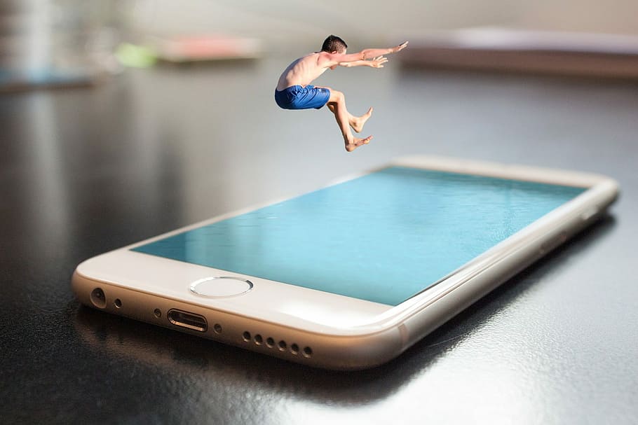 Hd Wallpaper Silver Iphone 6 On Black Table Smartphone Apple Jump Summer Wallpaper Flare