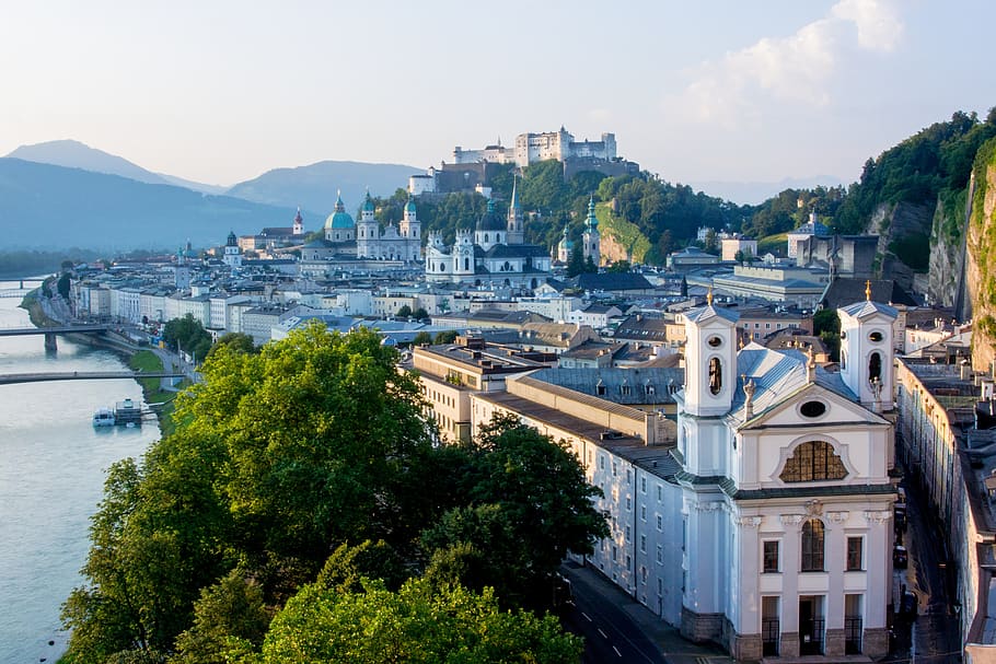 salzburg, austria, fortress, sunrise, morgenstimmung, historic center, HD wallpaper