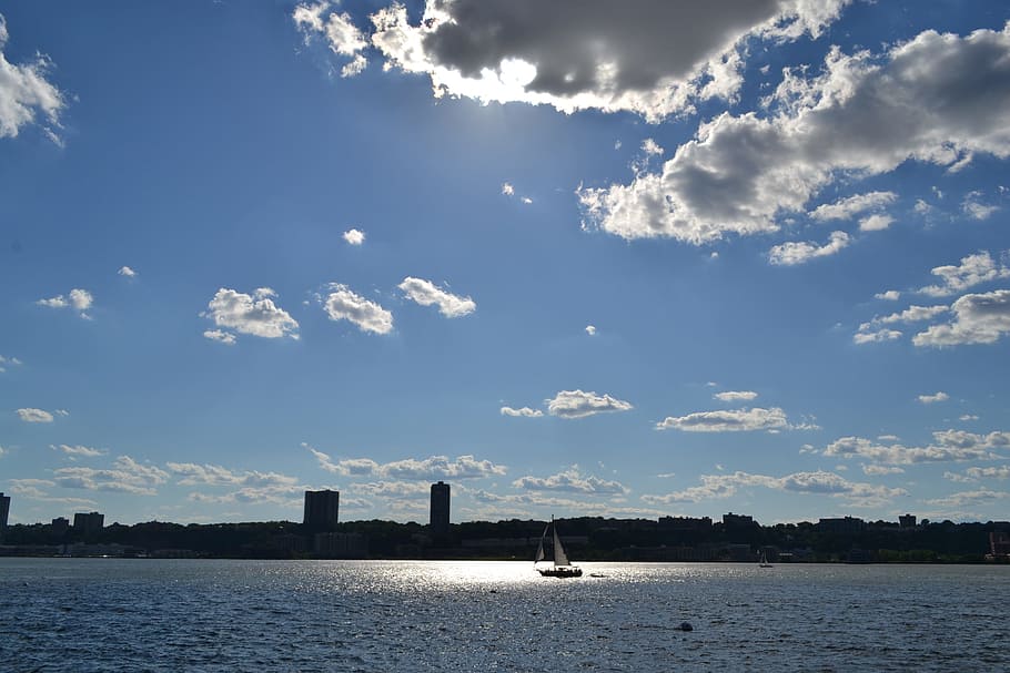river, clouds, sky, blocked sun, eclipsed, skyline, outdoor HD wallpaper