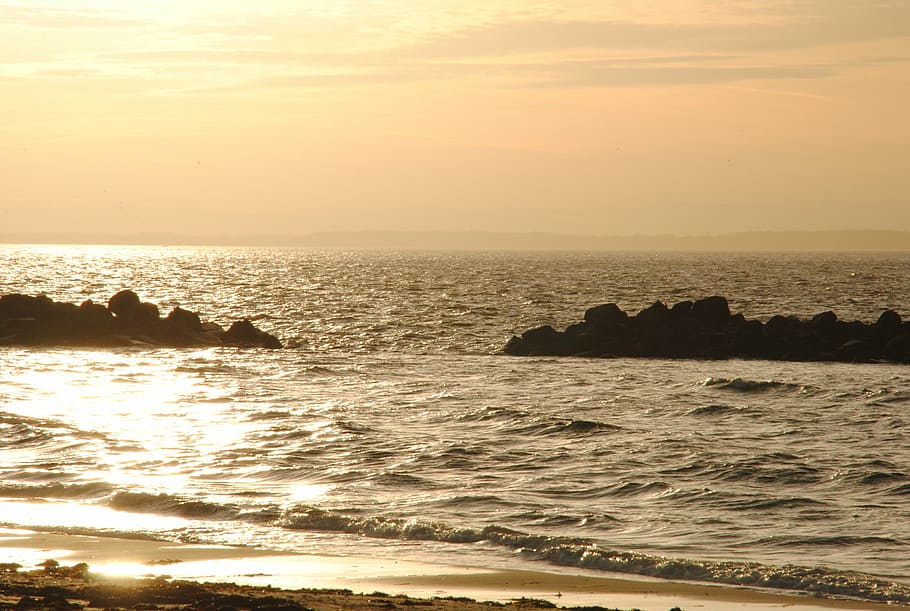 sunset, sea, himmel, nature, coastline, beach, wave, scenics HD wallpaper