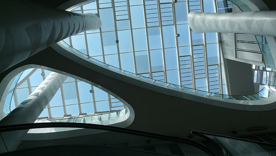 architecture, mainz, light shadow, blue sky, building, futuristic HD wallpaper
