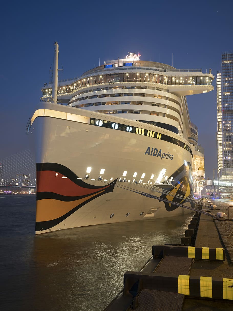 Rotterdam, Holland, Cruise Ship, Aida, netherlands, port, evening, HD wallpaper