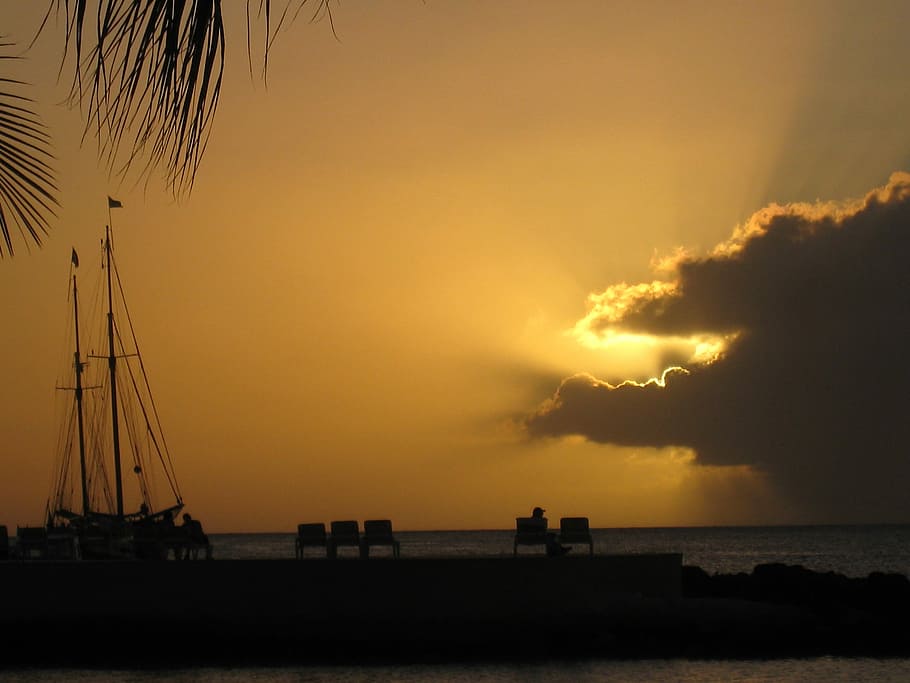 Sailboat, Cloud, Himmel, Evening, sea, sunset, beach, silhouette HD wallpaper
