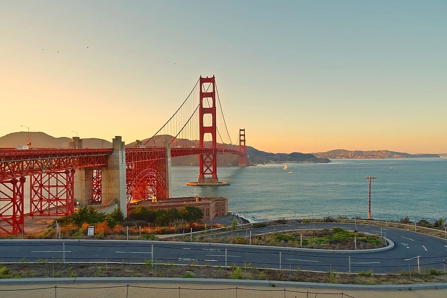 Golden Bridge during sunset over the body of water, san francisco, HD wallpaper