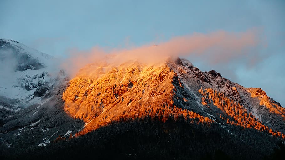landscape view of mountain under the ray of sun, white mountain range HD wallpaper