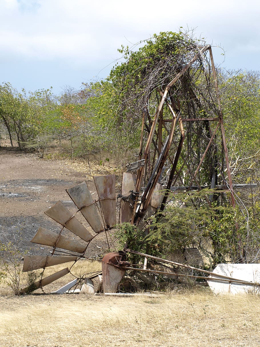windmill, windräder, windmills, old, collapsed, broken, rusty HD wallpaper