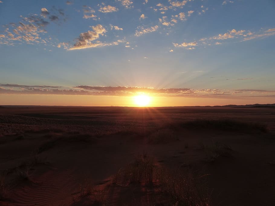 Sunset, Namibia, Africa, Evening, sky, mood, landscape, atmospheric HD wallpaper