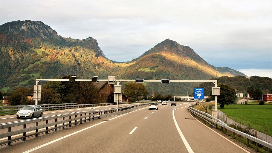 road nearby brown mountains, highway, transport, traffic, lane