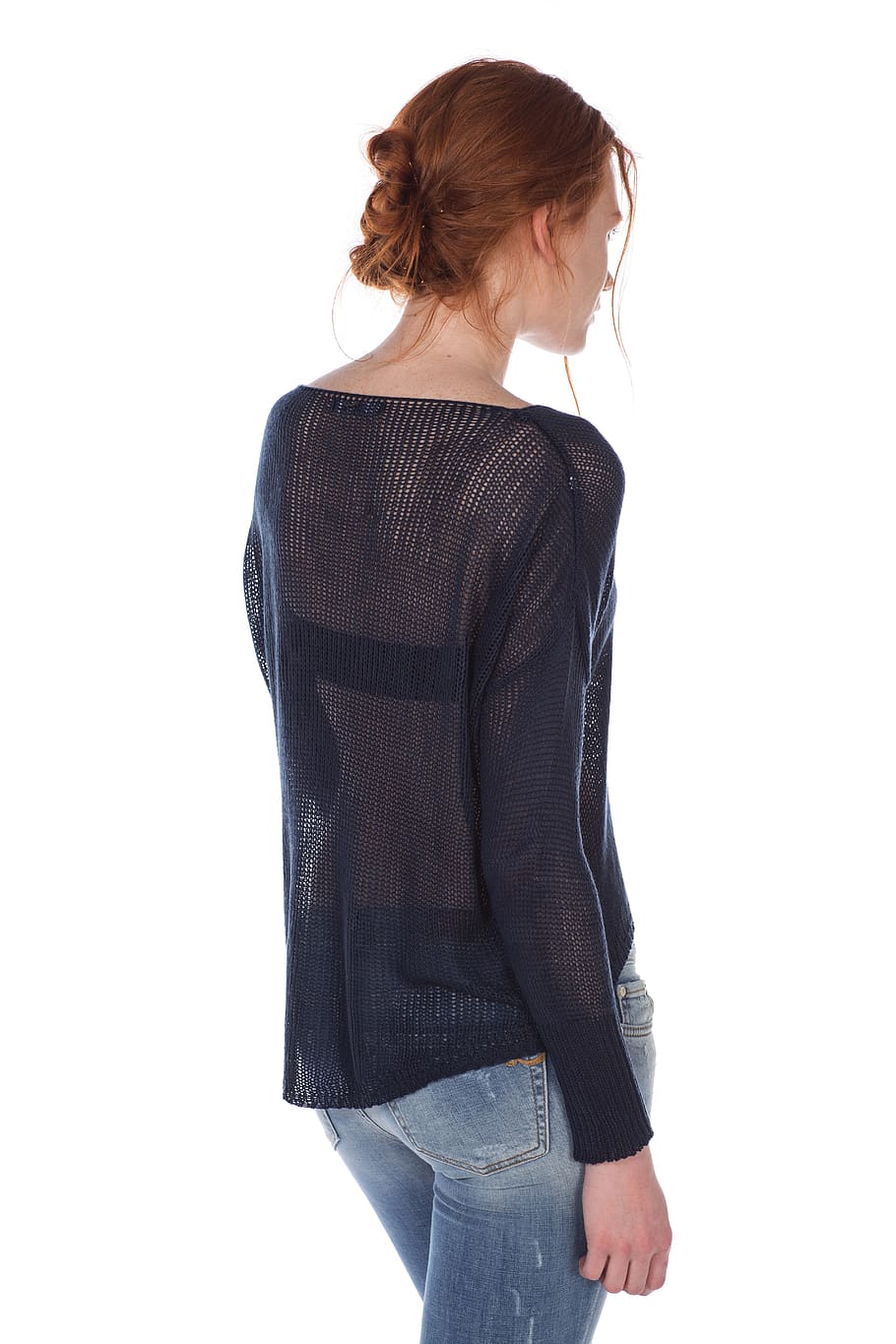 woman wearing mesh long-sleeved shirt, model, women's, back HD wallpaper