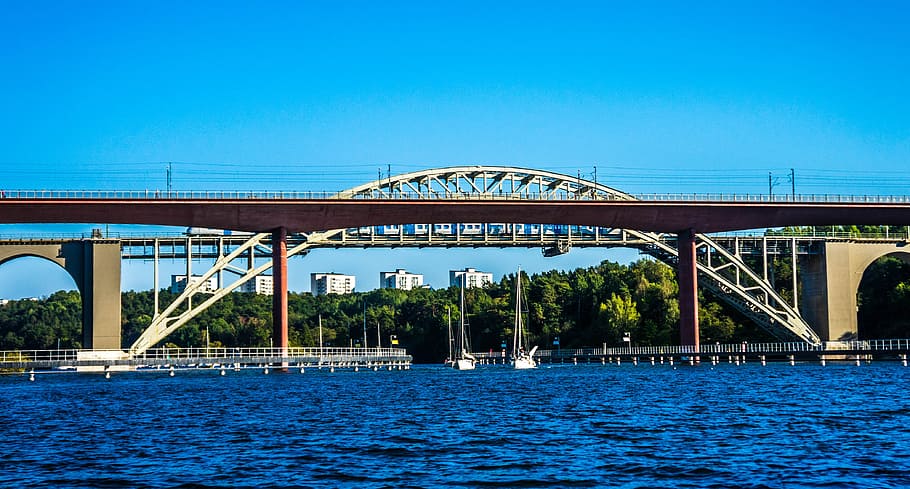 bridge, river, water, blue, landmark, architecture, design HD wallpaper