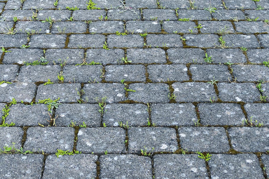 grey bricked floor, patch, flooring, paving stones, parking HD wallpaper