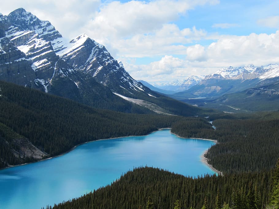 snow capped mountain surrounded by trees, more, mountains, landscape HD wallpaper
