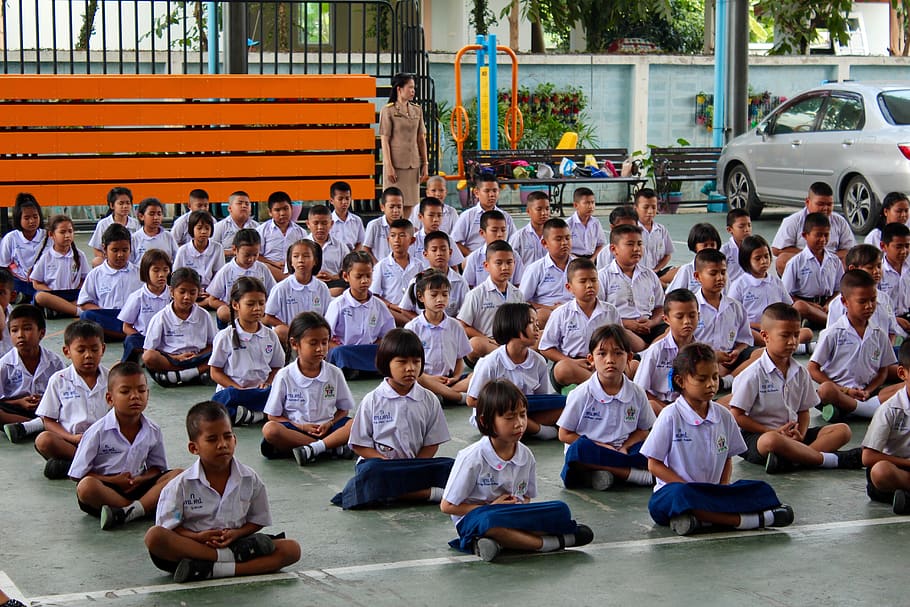school, appeal, students, obedience, elementary school, thailand, HD wallpaper
