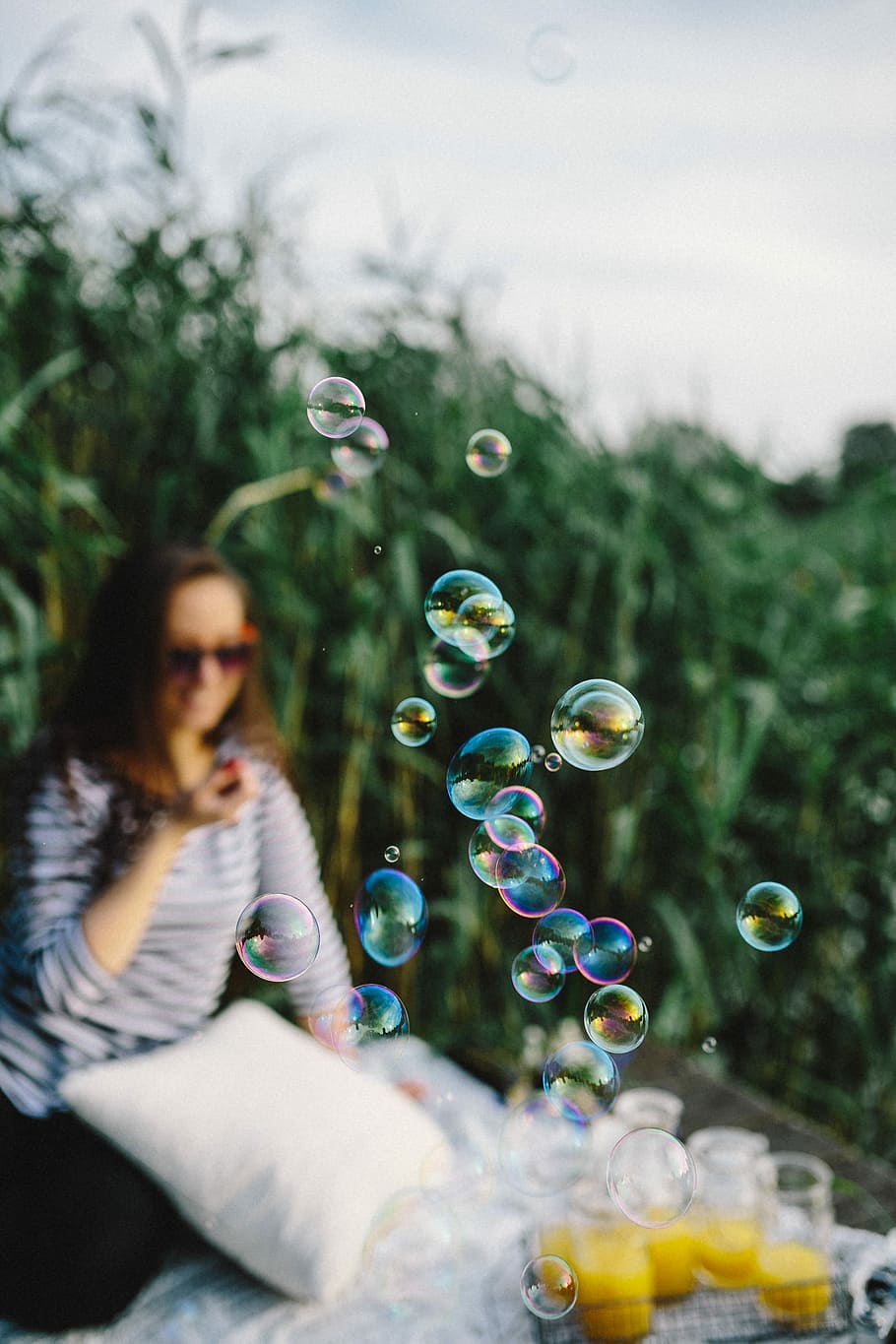 Having fun with soap bubbles in the nature, girl, summer, woman, HD wallpaper