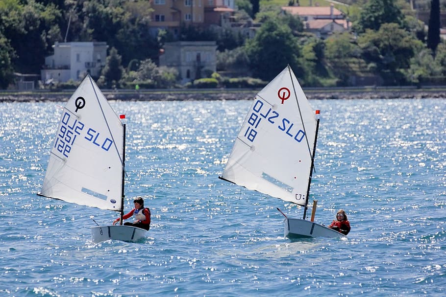 sailing, optimist, sport, young, boat, race, people, water HD wallpaper