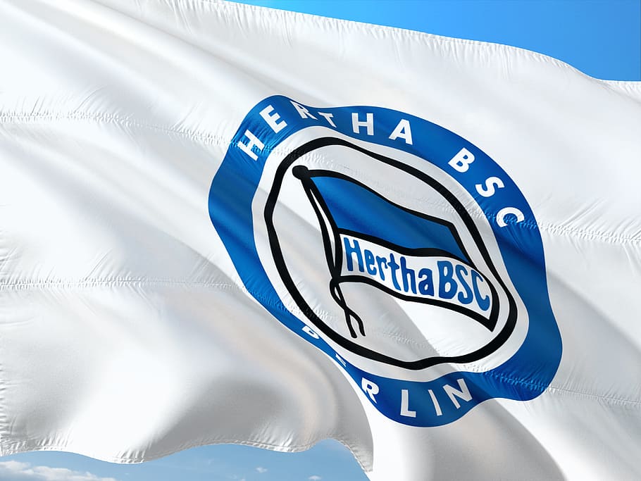 flag, logo, football, bundesliga, hertha bsc, blue, sign, white color, HD wallpaper