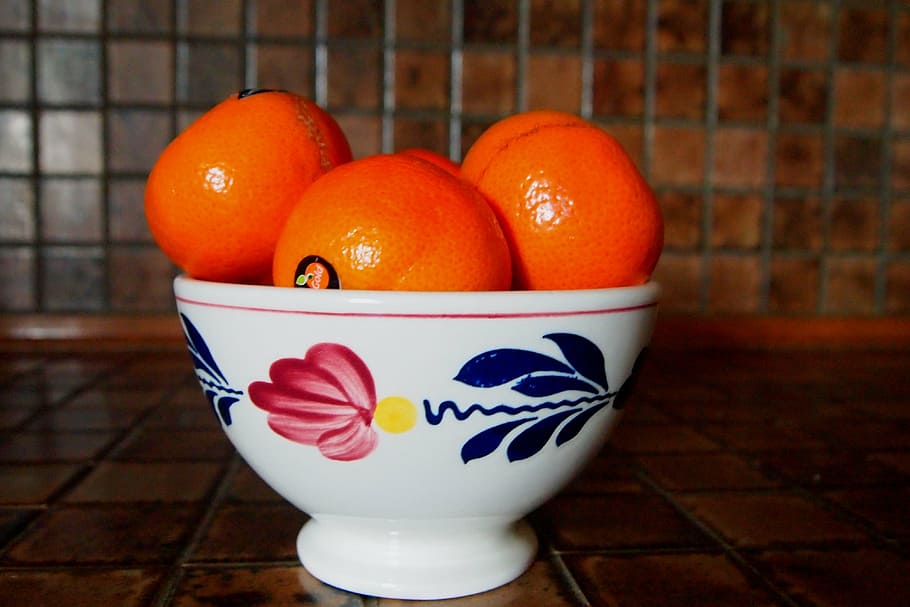 mandarin, fruit, dish, ceramics, brabants fur, countertop, orange color HD wallpaper