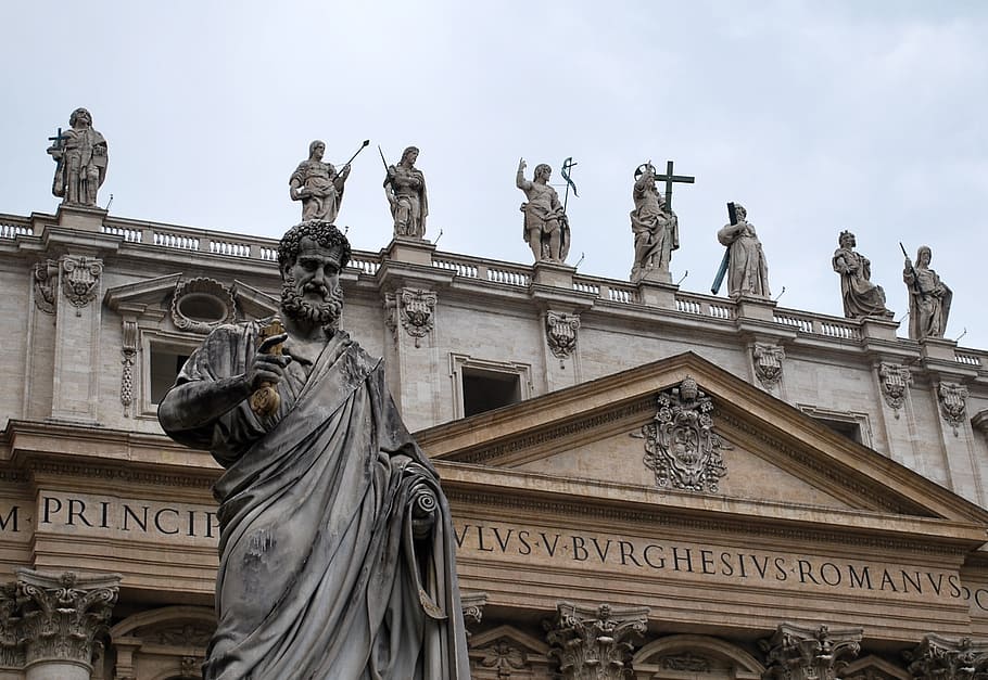 man statue during daytime, rome, cathedral, catholic, italy, basilica, HD wallpaper