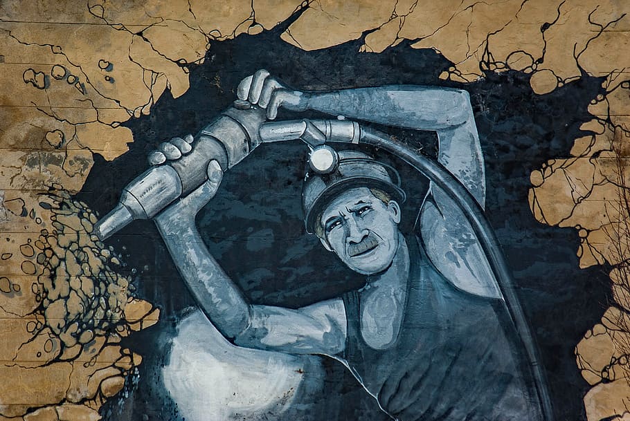 person holding hammer drill illustration, graffiti, tag, paint, HD wallpaper