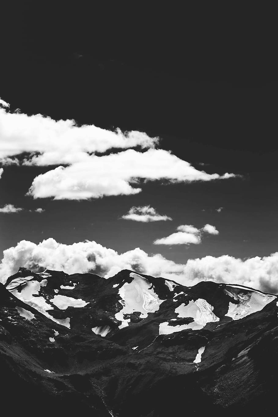 grayscale photo of mountain and clouds, gray scale photography of mountain coated with snow HD wallpaper