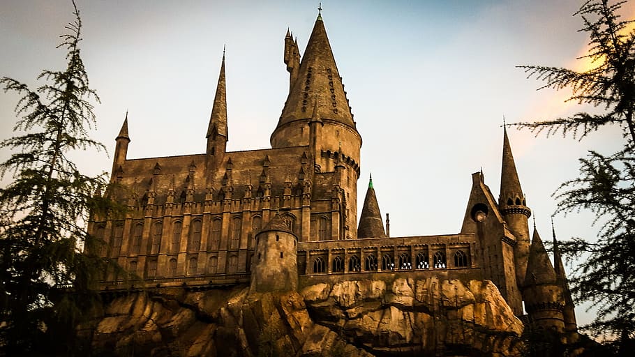 low angle photography brown temple, Hogwarts, Harry Potter, Magic
