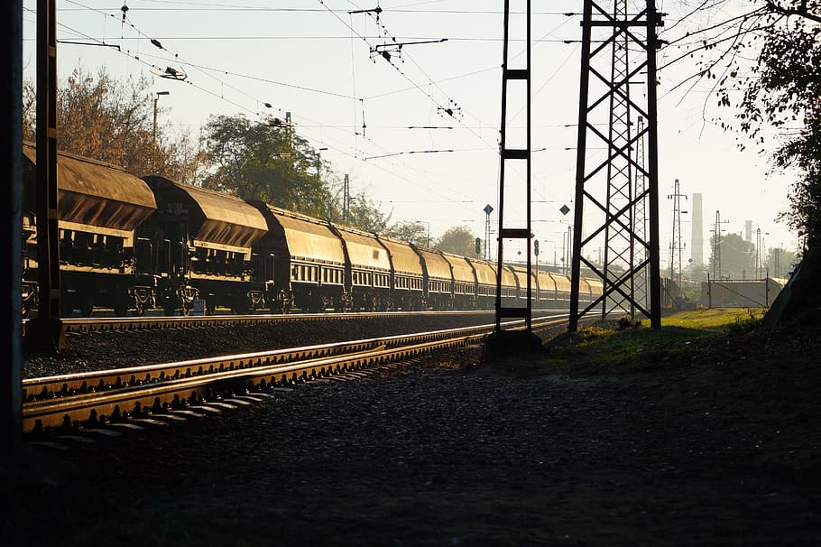Wagon, Deliver, Rail, Sun, Train, transport, cargo, sunset HD wallpaper