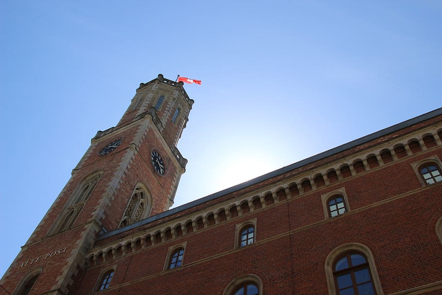 old post, flag, hamburg, building, sky, building exterior, architecture HD wallpaper