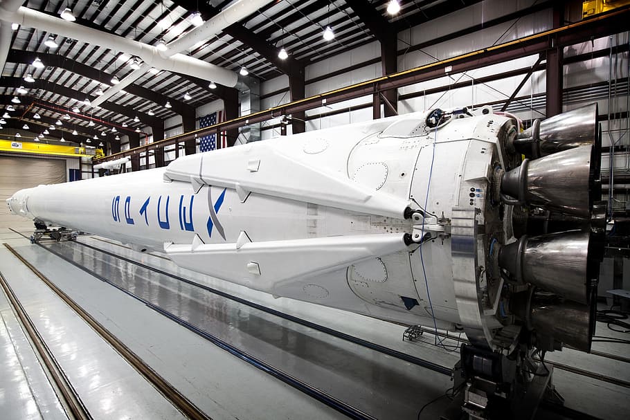 white industrial machine, hangar, rocket, rocket science, transportation HD wallpaper