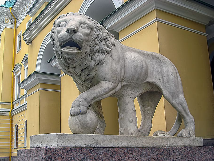statue, lion, peter, russia, mammal, one animal, architecture HD wallpaper