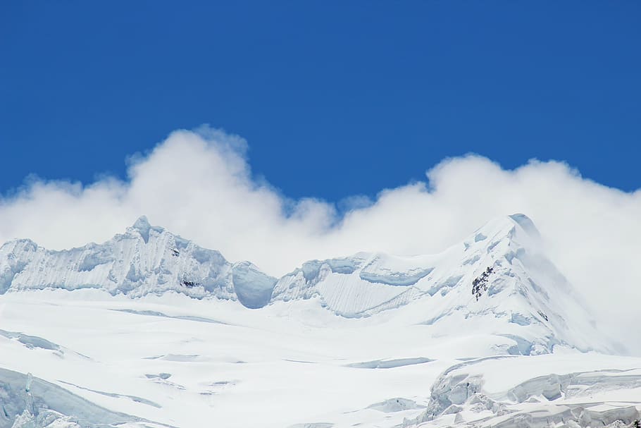 snow-capped mountain, blue sky, white cloud, snow mountain HD wallpaper