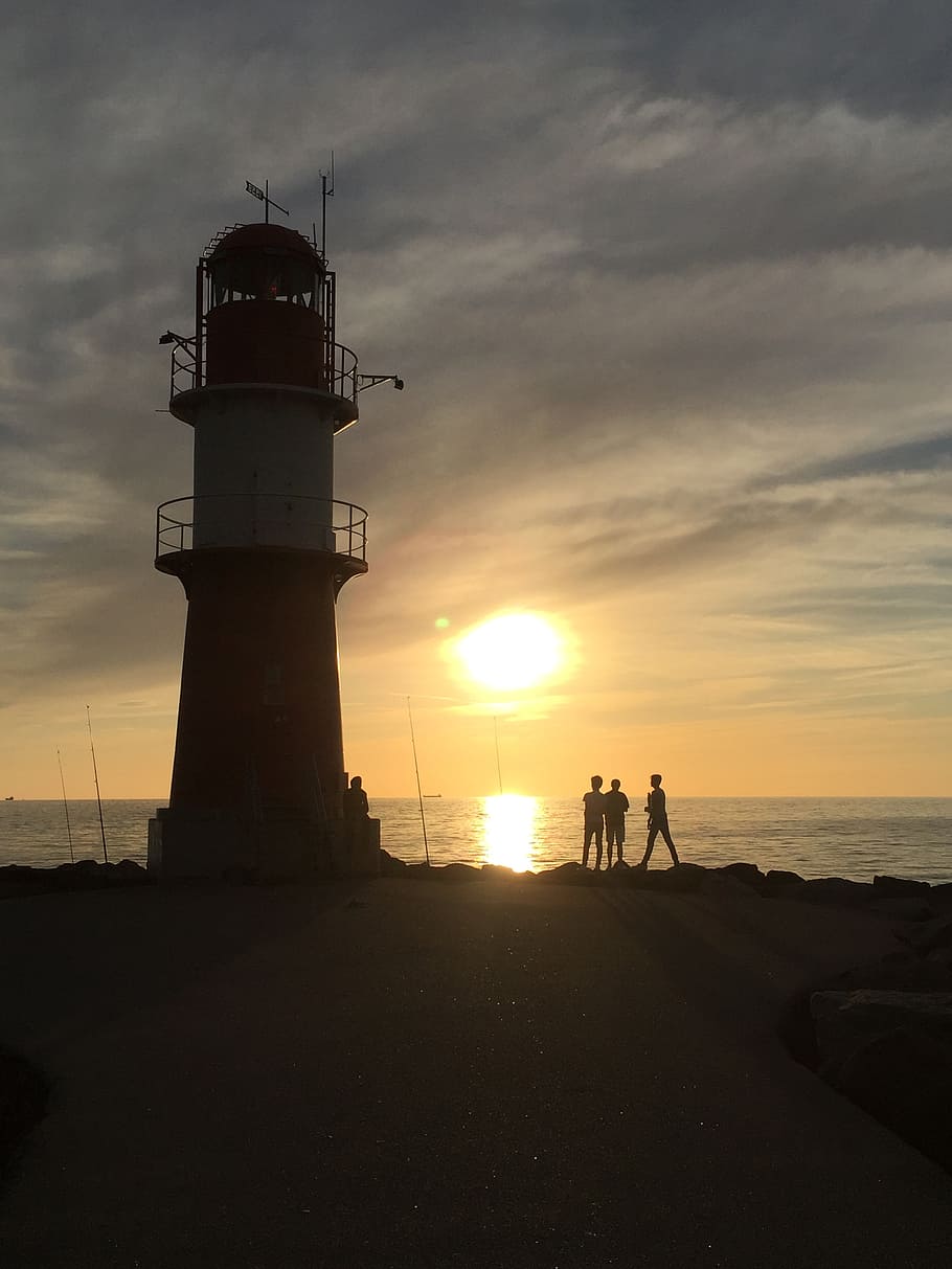 lighthouse, sunset, coast, dusk, coast lighthouse, evening sun HD wallpaper