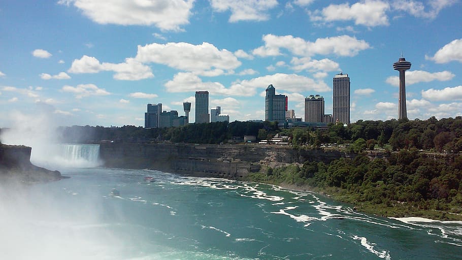 canada, waterfall, boarder, landscape, nature, travel, outdoor HD wallpaper