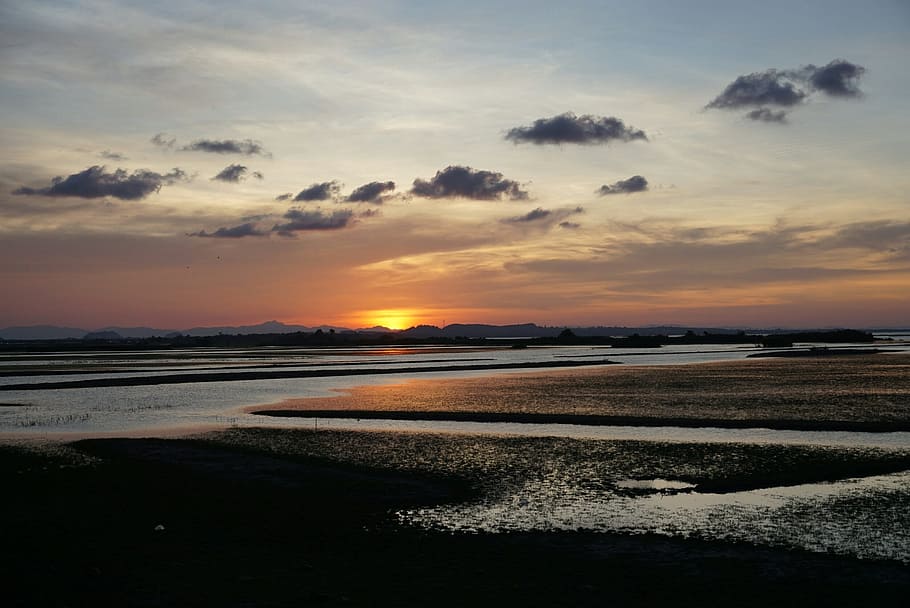 nature, view, river, sunset, sky, water, cloud - sky, scenics - nature HD wallpaper
