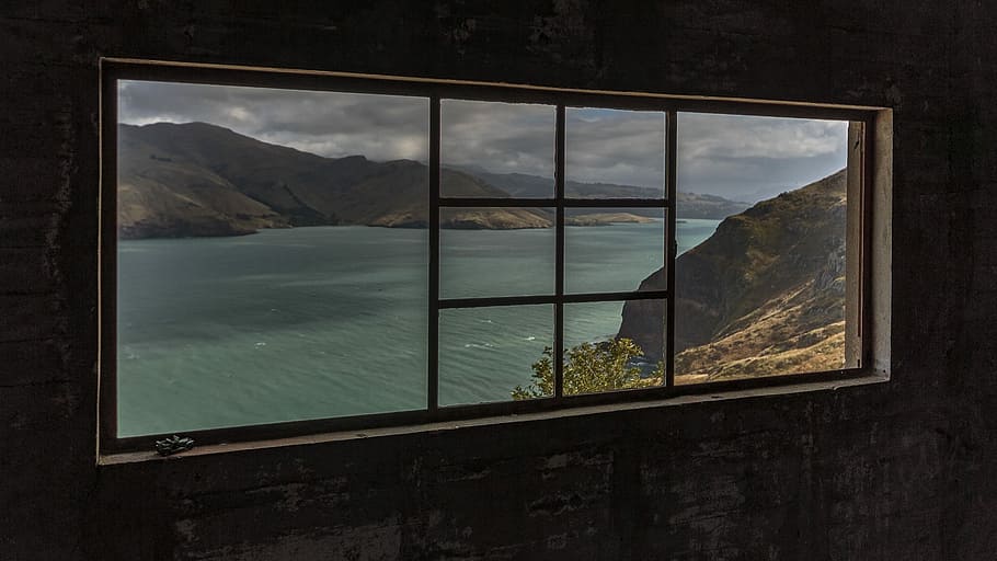landscape photo of body of water with mountains, black, frame HD wallpaper