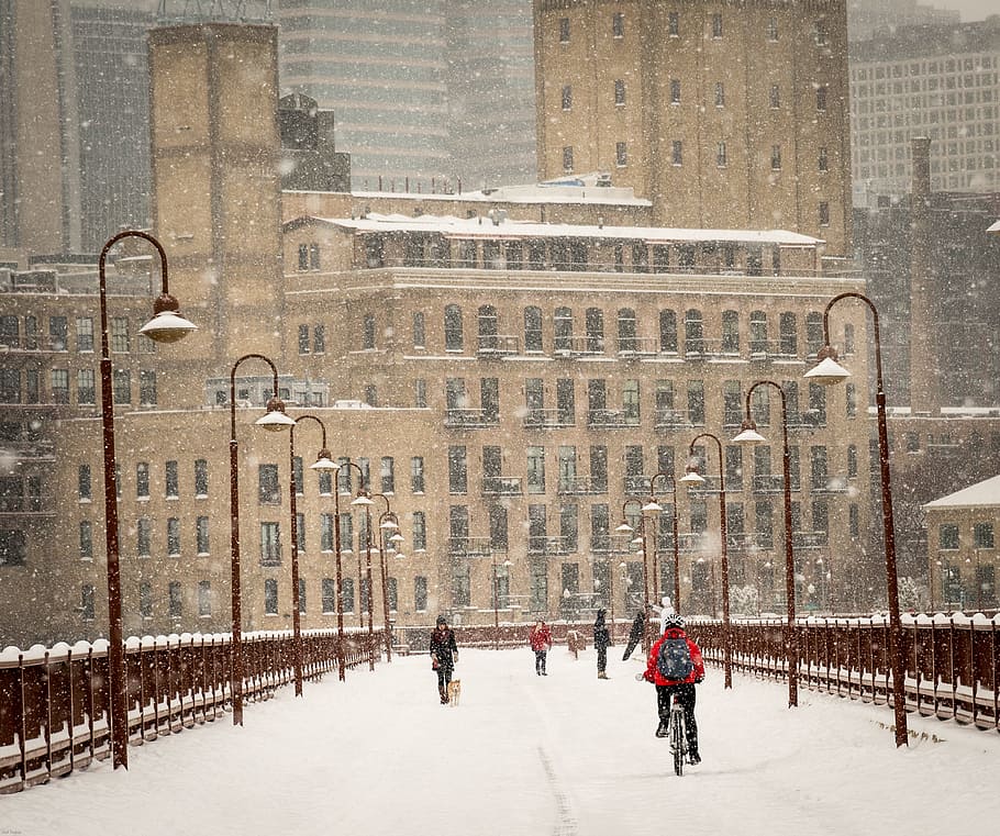 Minneapolis, Winter, Bridge, Downtown, skyline, ice, snow, architecture, HD wallpaper