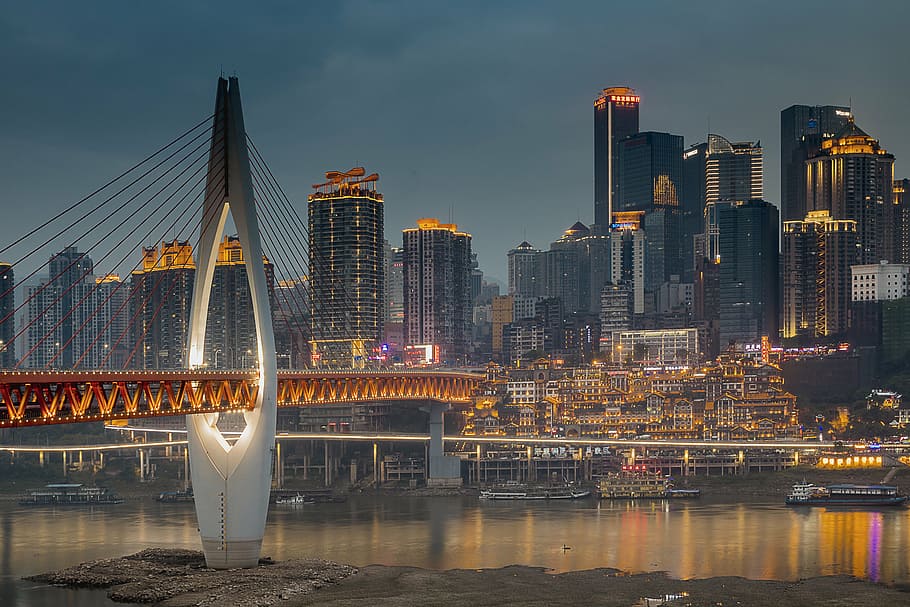 the scenery, city, building, reflection, river, transportation HD wallpaper