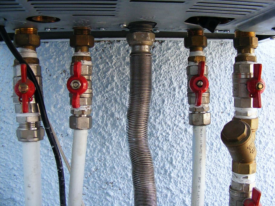 brown steel tubes plug on gray steel box, heating, technology HD wallpaper