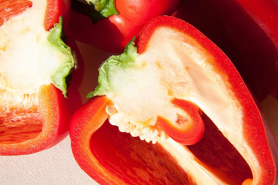 paprika, red, vegetables, red pepper, food, sweet peppers, sliced HD wallpaper