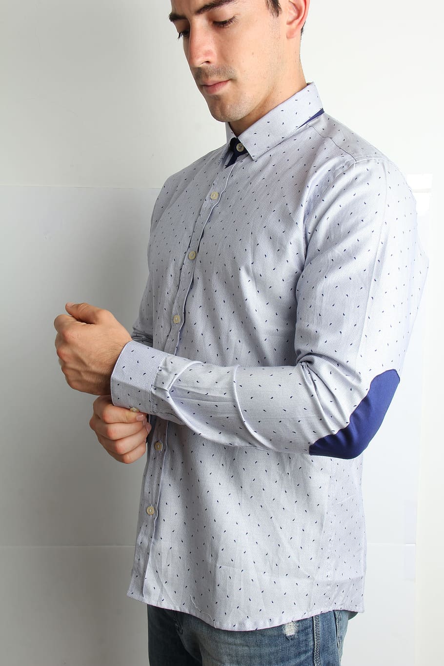 man, trend, shirt, white, blue, fashion, test, standing, one person HD wallpaper