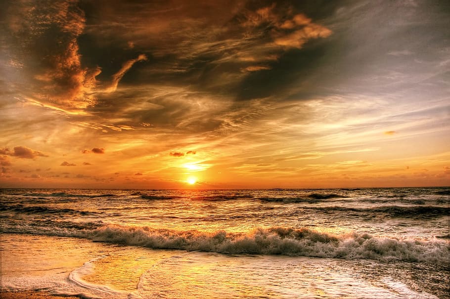ocean sunset panoramic photography, denmark, sky, sea, nature, HD wallpaper