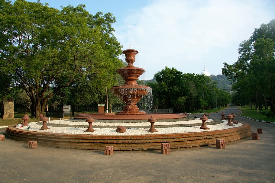 Fountain, Crossroads, Temple, tree, outdoors, day, statue, water HD wallpaper